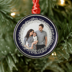Silver confetti circle photo ornament faux foil