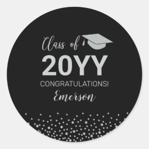 Silver Confetti Class 2021 Graduation Party Favour Classic Round Sticker
