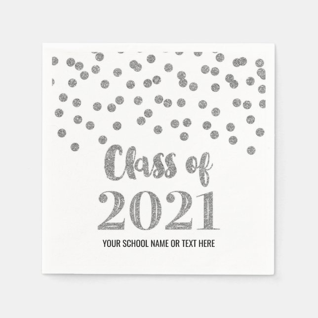 Silver Confetti Class of 2021 Graduation Napkin (Front)