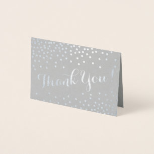 Silver Confetti Dots Modern Thank You Grey Foil Card