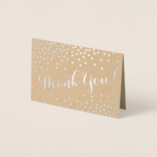 Silver Confetti Dots Modern Thank You Kraft Foil Card