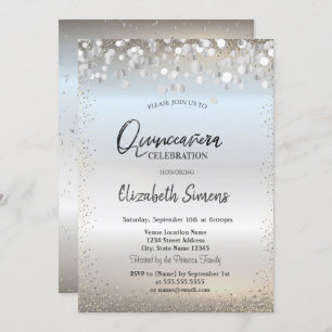 Silver Confetti Dots Princess Silver Quinceañera Invitation