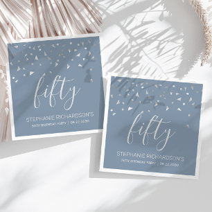 Silver Confetti Dusty Blue 50th Birthday Party Napkin
