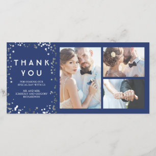 Silver Confetti Elegant Navy Wedding Thank You Card