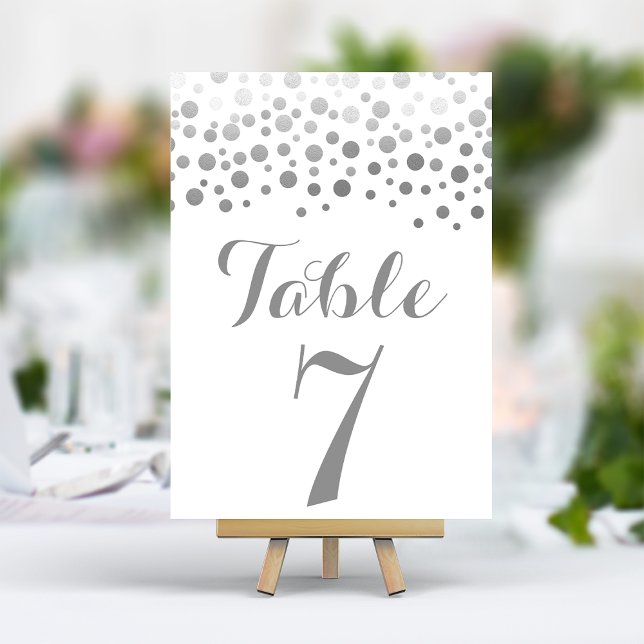 Silver Confetti Elegant Wedding Table Number (Creator Uploaded)