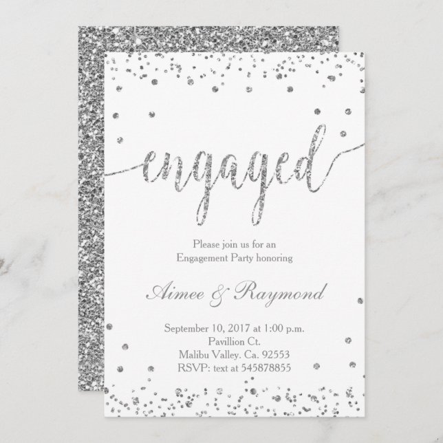 Silver Confetti Engagement Party Invitation (Front/Back)