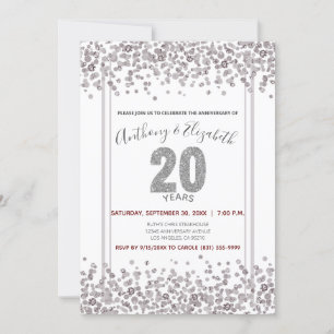 Silver Confetti Glitter-Style 20th Anniversary Invitation
