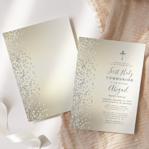 Silver Confetti Gold Ombre First Holy Communion Invitation