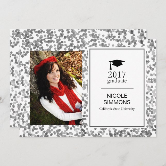 Silver Confetti Graduate Photo Card (Front/Back)