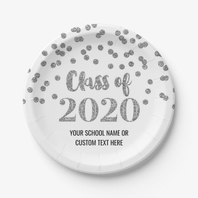 Silver Confetti Graduation 2020 Paper Plate (Front)