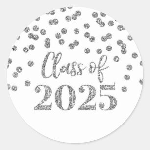 Silver Confetti Graduation 2025 Classic Round Sticker