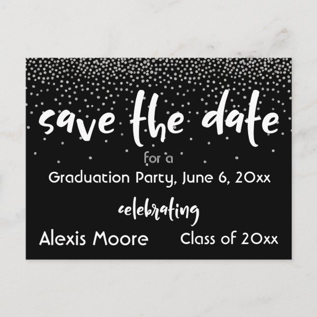Silver Confetti Graduation Party Save the Date Announcement Postcard (Front)