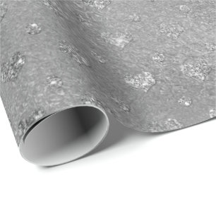 Silver Confetti Hearts Glitter Glam Vip Wrapping Paper
