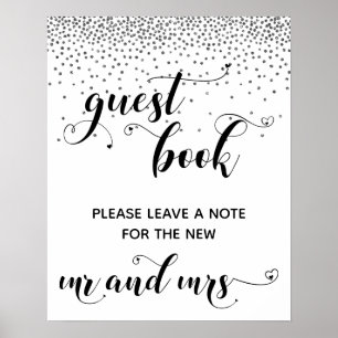 Silver Confetti Hearts Guest Book Reception Sign