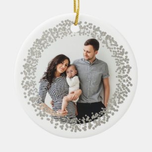 Silver Confetti Holiday Photo Christmas  Ceramic Tree Decoration