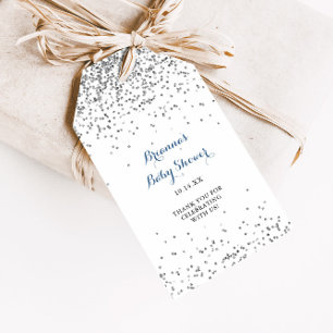 Silver Confetti Minimalist Baby Shower  Gift Tags