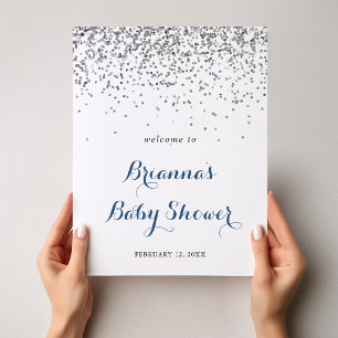Silver Confetti Minimalist Baby Shower Welcome Poster