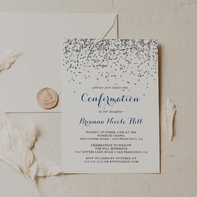 Silver Confetti Minimalist Confirmation  Invitation (Creator Uploaded)