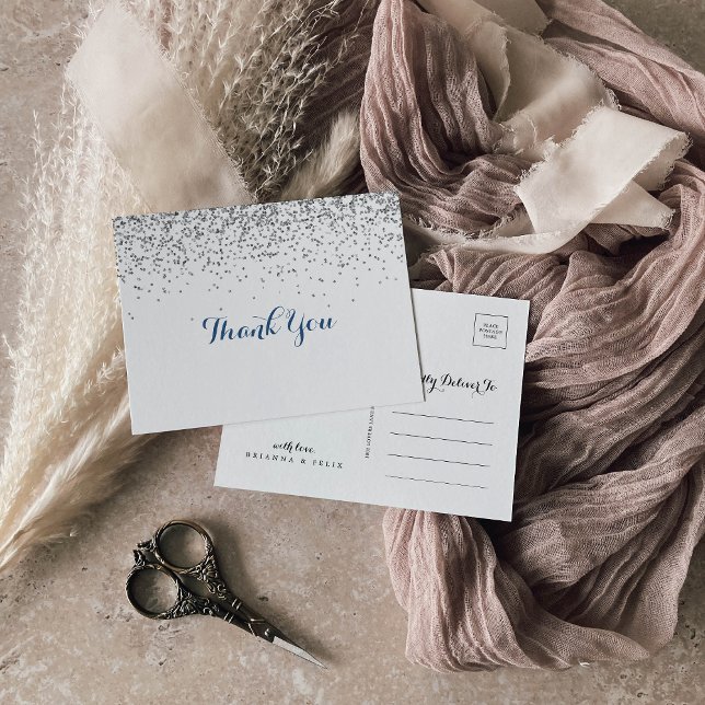 Silver Confetti Minimalist Thank You Postcard (Creator Uploaded)