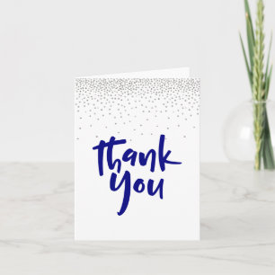 Silver Confetti/Navy 2 Typography Modern Thank You Card