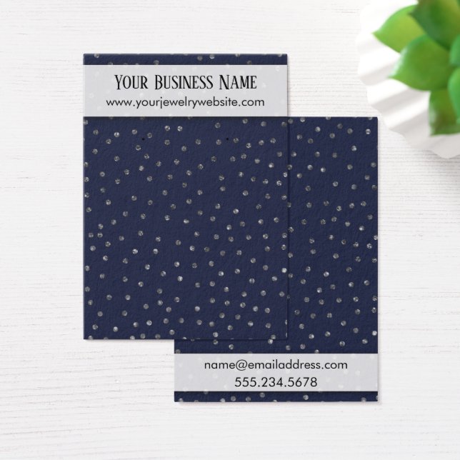 Silver Confetti & Navy Earring Holder Display Card (Desk)