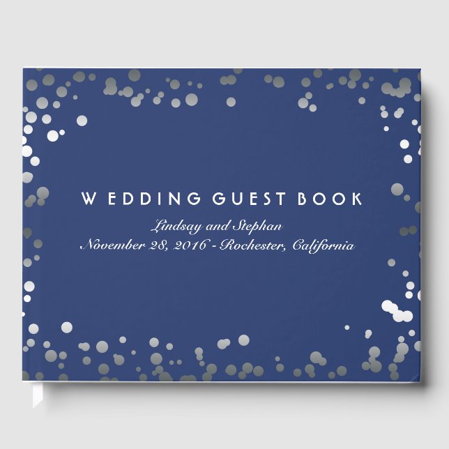 Silver Confetti Navy Elegant Wedding Guest Book (Front)