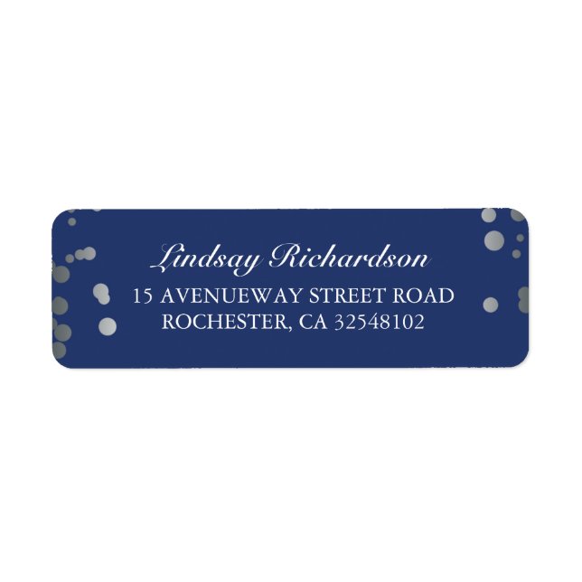 Silver Confetti Navy Elegant Wedding Return Address Label (Front)