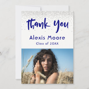 Silver Confetti Navy Photo Graduation 4 Thank You Announcement
