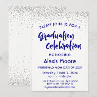 Silver Confetti & Navy Typography Graduation Party