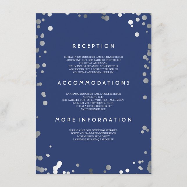 Silver Confetti Navy Wedding Details - Information Enclosure Card (Front)