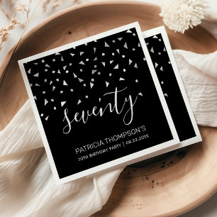 Silver Confetti on Black 70th Birthday Party Napkin