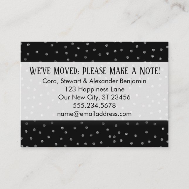 Silver Confetti on Black Change of Address Card (Front)