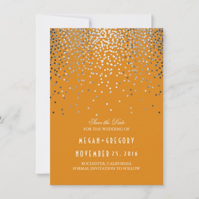 Silver Confetti Orange Fall Save the Date (Front)
