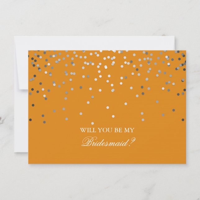 Silver Confetti Orange Wedding Bridesmaid Invitation (Front)