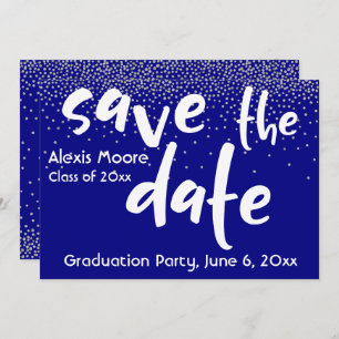 Silver Confetti Over Navy, Modern Save the Date 1b Invitation