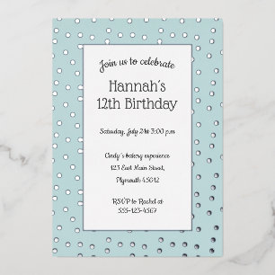 silver confetti pastel blue birthday postcard