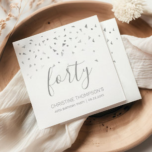 Silver Confetti Personalised 40th Birthday Party Napkin