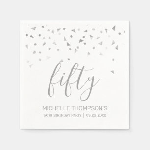 Silver Confetti Personalised 50th Birthday Party Napkin