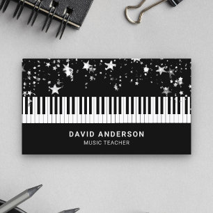 Silver Confetti Piano Keyboard Musician Pianist Business Card