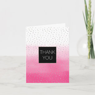 Silver Confetti Pink Ombre Watercolor Thank You Card
