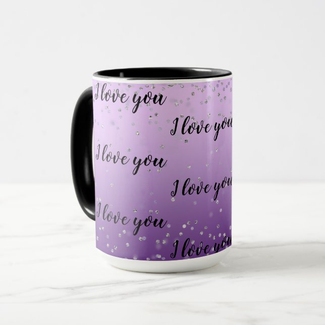 Silver Confetti Purple Ombre Love Mug (Front Left)