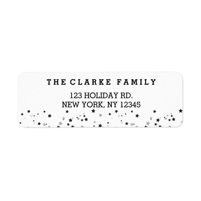 Silver Confetti Stars Holiday Return Address Label (Front)
