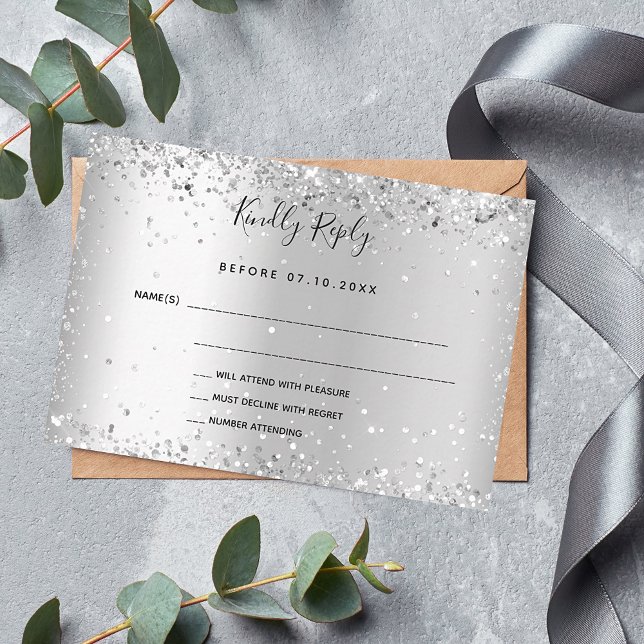 Silver confetti wedding RSVP Card (Creator Uploaded)