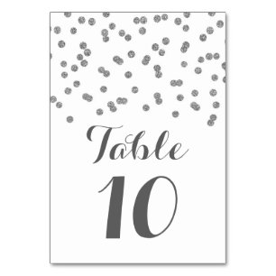 Silver Confetti Wedding Table Number Cards