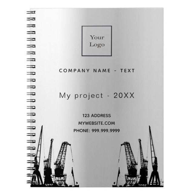 Silver construction cranes business logo notebook (Front)