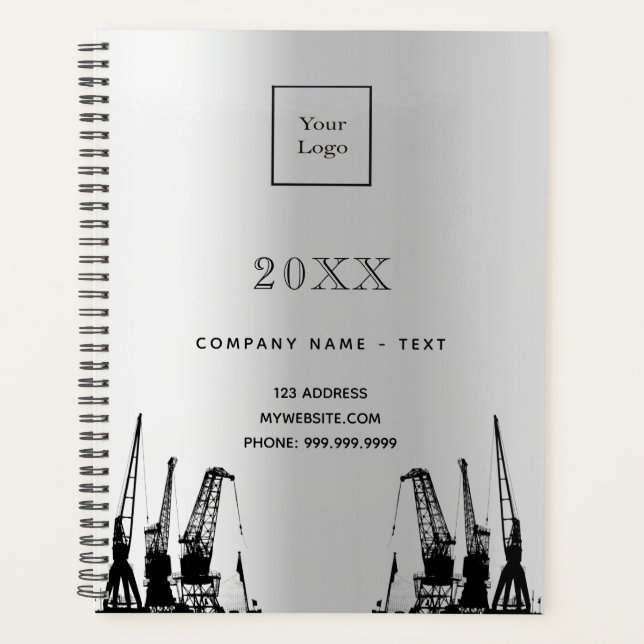 Silver construction cranes business logo planner (Front)