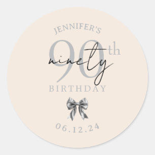 Silver Coquette Bow 90th Birthday Champagne Classic Round Sticker
