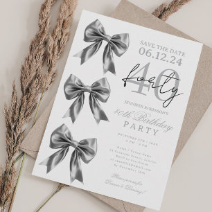 Silver Coquette Bow Save Date 40th Birthday Party Invitation