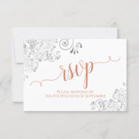 Silver & Coral on White Elegant Script Wedding