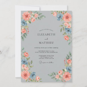 Silver Coral Painted Wedding Invitation